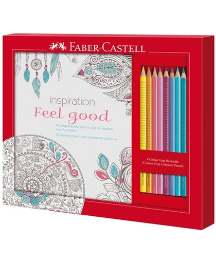 Kleurset Faber-Castell met 8 Grip kleurpotloden en 1 kleurboek feel good