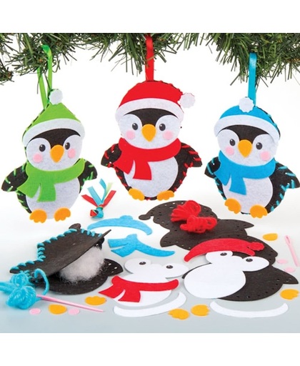 Naaisets met pinguïndecoratie voor kinderen om zelf te maken - Creatieve kerstknutselset voor kinderen (3 stuks per verpakking)