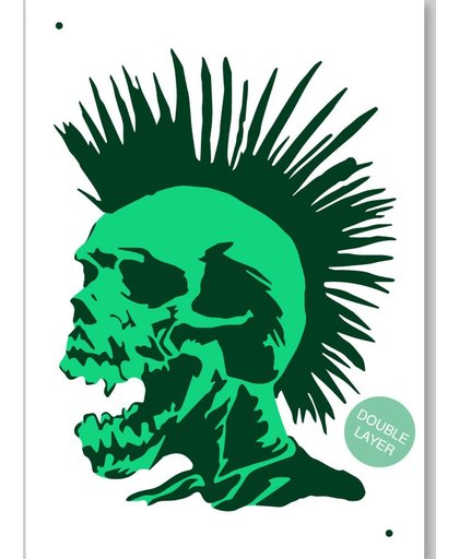 Punk schedel Sjabloon - Punk Skull stencil - A3 Karton Stencil - 42 x 29,7 cm - bevat 2 lagen - Hoogte schedel is 35cm