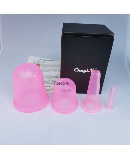 Complete massage set voor cupping gemaakt van siliconen, kleur ROZE.