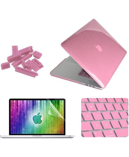 ENKAY 4 in 1 Crystal Hard Shell Plastic beschermings hoesje met Screen beschermings & toetsenbord Guard & Anti-dust Plugs voor MacBook Pro Retina 13.3inch(roze)