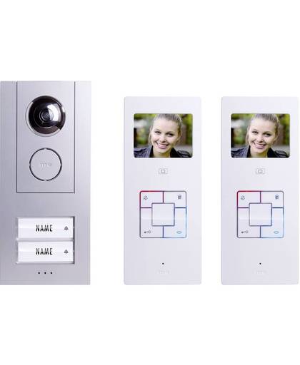 m-e modern-electronics Vistus VD6320 Video-deurintercom Kabelgebonden Complete set voor 2 gezinswoning Zilver, Wit