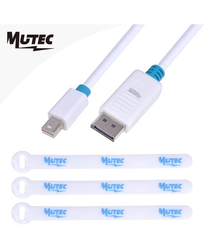 MutecPower 1 meter MINI DisplayPort (DP) naar DisplayPort (DP)kabel - mannelijk naar mannelijk  - Ultra HD 4k resolutie -WIT  met 3 kabel koppelingen