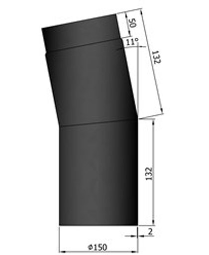 TT Kachelpijp Ø150 bocht 11º zwart - zwart- staal - 2mm - bocht - Ø150mm