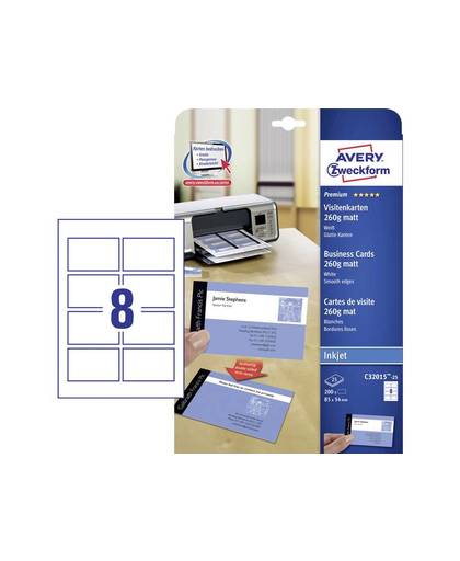 Bedrukbare visitekaarten, gladde kant Avery-Zweckform C32015-25 85 x 54 mm Wit 200 stuks