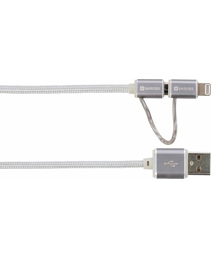 Skross 2in1 Charge'n Sync - Steel Line 1m USB A Micro-USB B/Lightning Zilver mobiele telefoonkabel