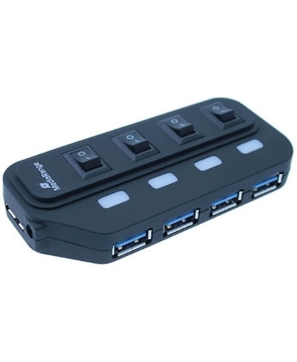 MediaRange USB 3.0 Hub 1:4 with seperate switches, with power supply, black