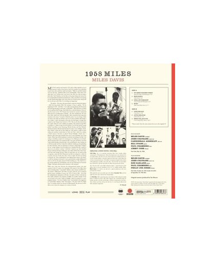 1958 MILES -HQ- 180GR./ TRANSPARENT RED VINYL/ 2 BONUS TRACK. MILES DAVIS, Vinyl LP