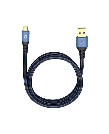 USB 2.0 Aansluitkabel [1x USB-A 2.0 stekker - 1x Micro-USB 2.0 stekker B] 5 m Blauw Vergulde steekcontacten Oehlbach USB Plus Micro
