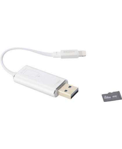 ednet Smart Memory space silber Apple Lightning-kaartlezer smartphone/tablet Zilver USB 3.1, Apple Lightning, microSD