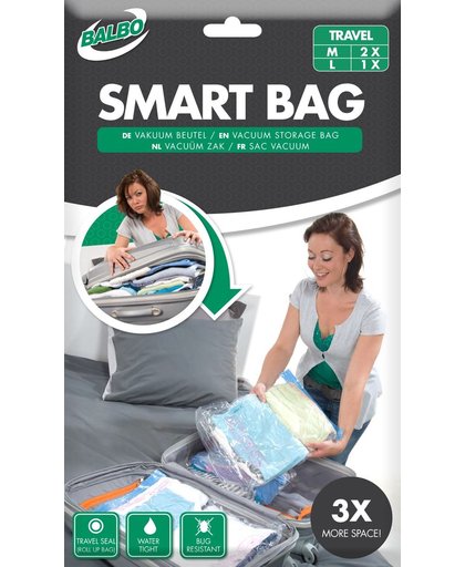 Balbo - Vacuümzakken - Smart Bag - Travel 2x M en 1x L - Transparant