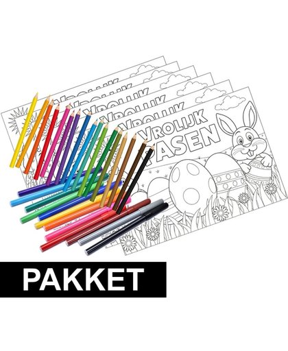 12 Pasen kleurplaten placemats pakket met stiften en potloden