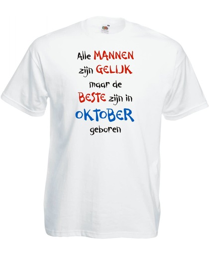 Mijncadeautje - T-shirt - wit - maat L - Alle mannen zijn gelijk - oktober