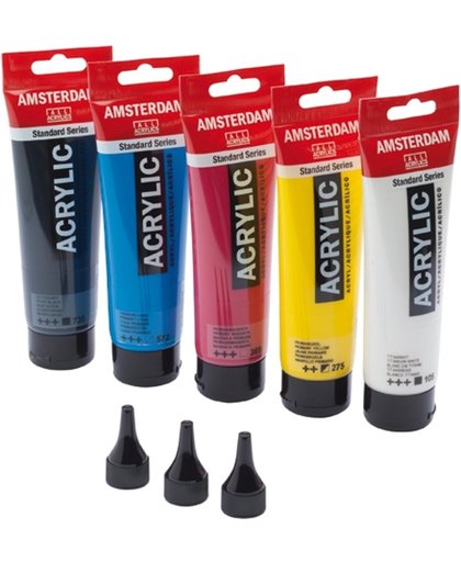 Standard primary set 5 kleuren 120 ml tubes acrylverf met doseertuiten