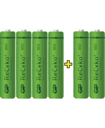Oplaadbare AAA batterij (potlood) GP Batteries ReCyko+ 950, 4 + 2 NiMH 950 mAh 1.2 V 6 stuks