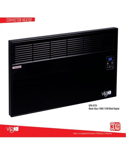 Vigo elektrische verwarming 2000 watt wit digitaal zwart RAL 9005