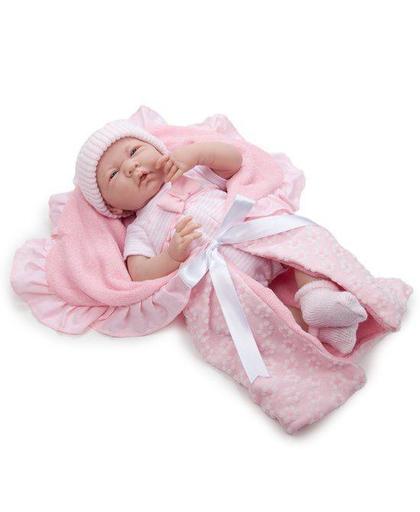 La Newborn 39 cm Meisje Roze met dekentje