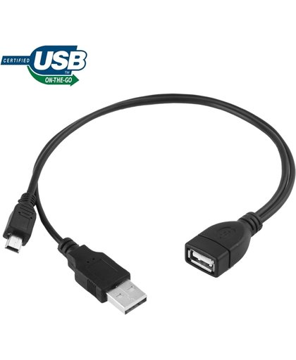 Mini USB mannetje + USB 2.0 mannetje naar vrouwtje Type A kabel met OTG functie, Lengte: 30cm / 35cm