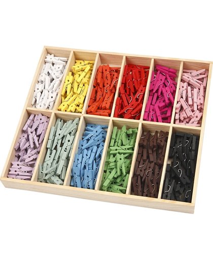 Mini wasknijpers - Assortiment, l: 25 mm, kleuren assorti, 288 assorti
