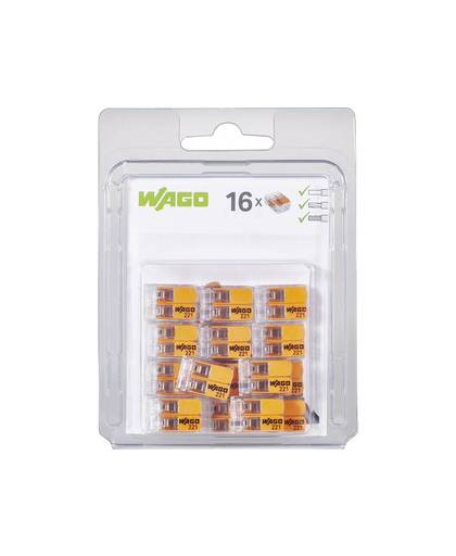 WAGO 221 Lasklem Flexibel: 0.14-4 mmÂ² Massief: 0.2-4 mmÂ² Aantal polen: 2 16 stuks Transparant, Oranje
