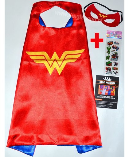 Wonder Woman Cape met Masker + stickers - Superhelden Cape Verkleedkleding - Superheroes verkleedkleren kostuum Jongens en Meisjes - King Mungo - KMSC038