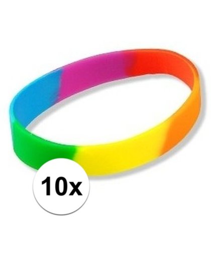 10x Siliconen armbandjes regenboog