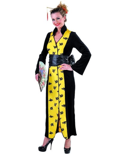 Chinese Kimono zwart/geel | Chinees kostuum dames maat M (38/40))