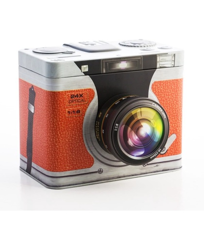 Metalen Snoeptrommel - Retro Camera - Oranje