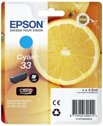 Epson C13T33424022 inktcartridge Cyaan 4,5 ml 300 pagina's