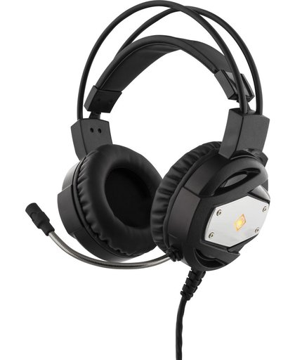 DELTACO GAMING GAM-022 Stereo Gamer Headset met oranje LED 2 x 3.5 mm jack en USB power 5 Jaar Garantie zwart-zilver