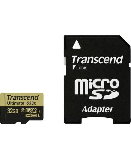 Transcend Ultimate (633x) microSDHC-kaart 32 GB Class 10, UHS-I, UHS-Class 3 incl. SD-adapter