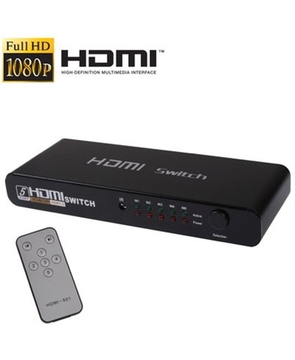 5 Poorten Full HD 1080P HDMI Switch met Switch & Afstandsbediening, 1.3 Versie (5 Poorten HDMI Input, 1 Poort HDMI Output)