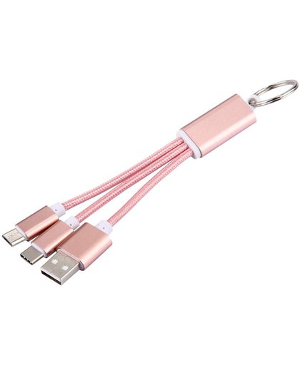 Tuff-luv - 2 in 1 metalen kop Type C + micro USB to USB 2.0 oplaad/synchroniseer  kabeltje - roze goud