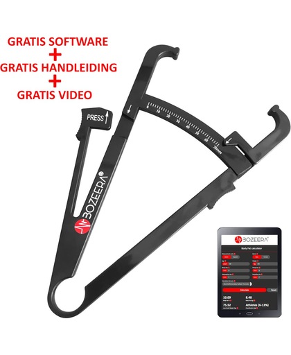 Huidplooimeter / Vetmeter / Vetpercentagemeter / Inclusief GRATIS Software, Video Uitleg en Nederlandse Handleiding - BOZEERA©