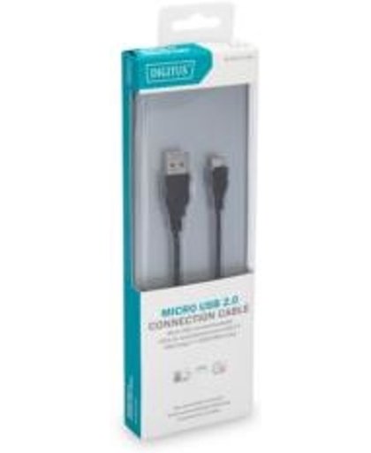 Digitus 1.8m, USB2.0-A/USB2.0 micro-B 1.8m USB A Micro-USB B Mannelijk Mannelijk Zwart USB-kabel
