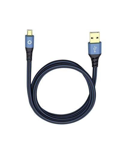 USB 2.0 Aansluitkabel [1x USB-A 2.0 stekker - 1x Micro-USB 2.0 stekker B] 3 m Blauw Vergulde steekcontacten Oehlbach USB Plus Micro