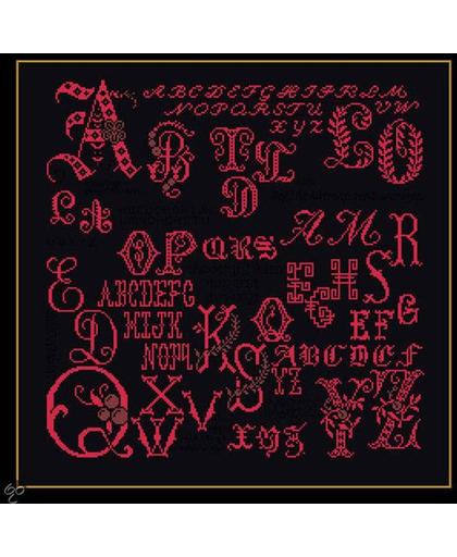 Thea Gouverneur Borduurpakket 2093.05 Merklap Antieke Letters - Aida stof zwart 100% katoen