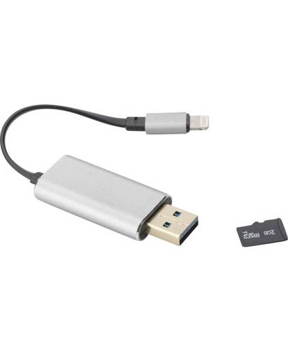 ednet Smart Memory space grau Apple Lightning-kaartlezer smartphone/tablet Spacegrijs USB 3.1, Apple Lightning, microSD