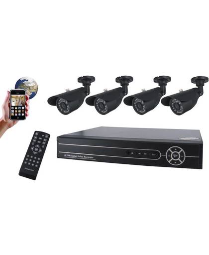 Bewakingscamera-set Analoog 4-kanaals Met 4 cameras 420 TVL 500 GB Flamingo FA420DVR