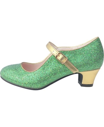 Anna Prinsessen schoenen groen goud, Spaanse schoenen - maat 24 (binnenmaat 16 cm) bij jurk