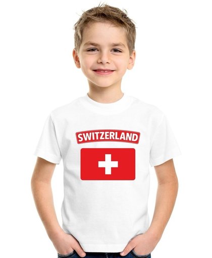 Zwitserland t-shirt met Zwitserse vlag wit kinderen XL (158-164)
