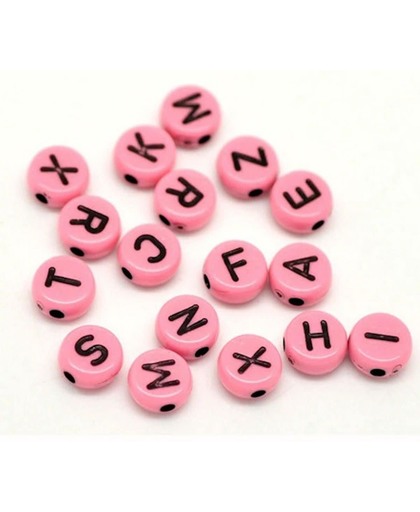Ronde acryl alfabet kralen roze 500 stuks