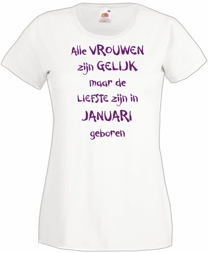 Mijncadeautje - T-shirt - wit - maat M - Alle vrouwen zijn gelijk - januari