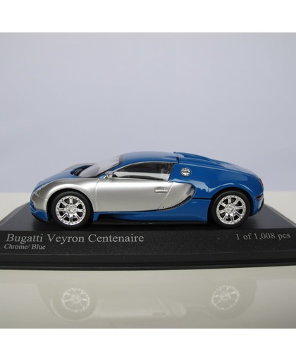 Minichamps 1:43 Bugatti Veyron L' Edition Centenaire - 2009, Chroom / Blauw, Limited Edition 1/1008