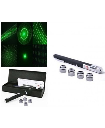 Groene Laserpen Met Vijf Opzetstukken - Zwart