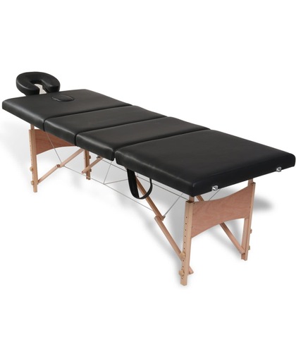 Massagetafel inklapbaar met houten frame (vier delen / zwart)