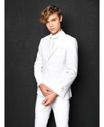 OppoSuits Officiële Effen Gekleurde Pakken voor Jongens van Hoge Kwaliteit - White Knight - Kostuum bevat Pantalon, Jasje en Stropdas! Maat 158/164