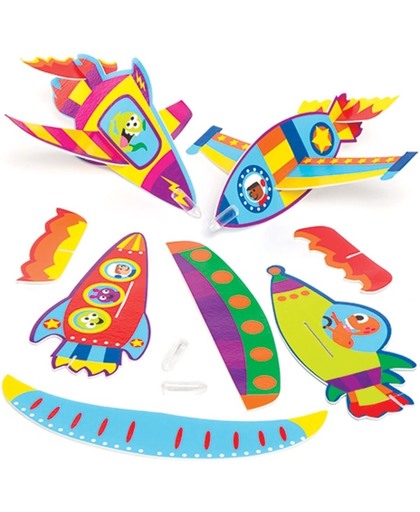 Zweefvliegtuigjes in de vorm van een raket. Klein speelgoed voor kinderen. Perfect voor feesttasjes voor jongens en meisjes (8 stuks)