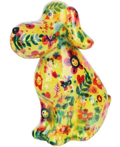 Pomme Pidou spaarpot hond Toby - Uitvoering - Groen met bloemen met gezichten