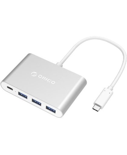 Orico - Aluminium type-C Hub met Power Delivery - 3 x USB3.0 Type-A - Mac Style - 5Gbps - 15 CM Kabel - Zilver